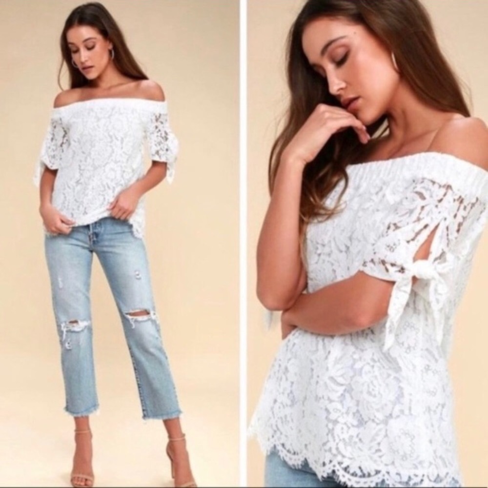 Lulu's White Lace Off the shoulder Top Size Small